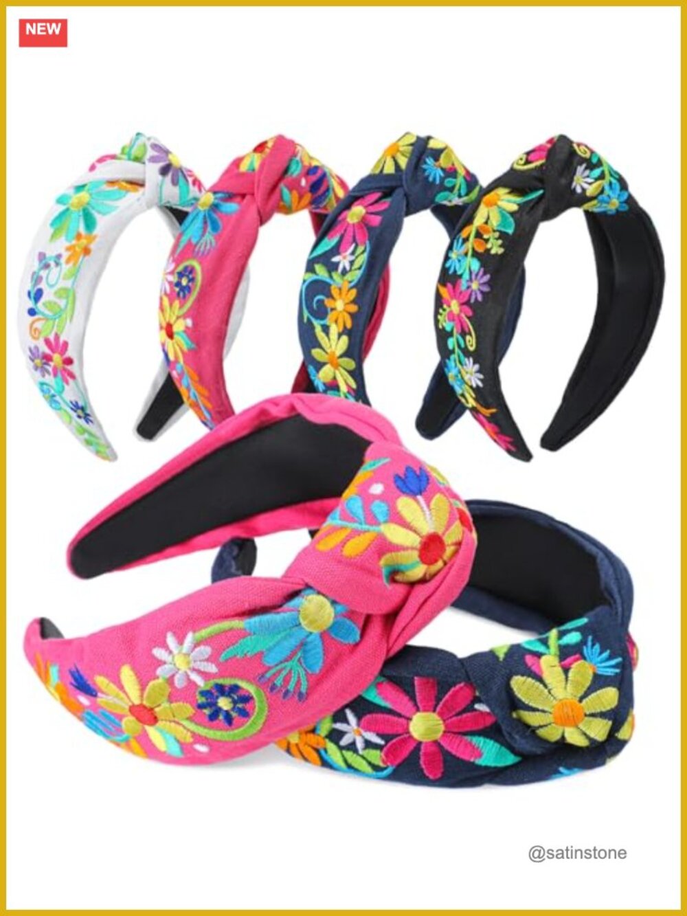 4 Pcs Embroidered Headbands Cotton Polyester Wide Elastic Fit All